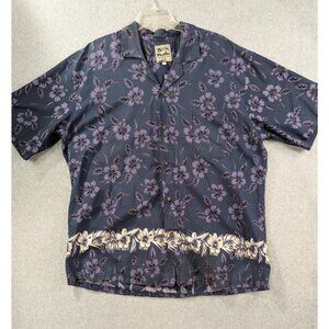 Steve & Barry's Shirt Mens 2XL Blue Hawaiian Floral Cotton Aloha Camp Casual